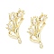 Brass Micro Pave Clear Cubic Zirconia Stud Earring Findings, Real 14K Gold Plated, Flower, 24x20mm, Hole: 1.6mm, Pin: 1mm