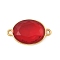 304 Stainless Steel Cubic Zirconia Oval Connector Charms, PVD Vacuum Plating, Real 18K Gold Plated, Red, 22.5x13x6mm, Hole: 1.6mm