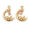 Brass Micro Pave Cubic Zirconia Pendants, Real 18K Gold Plated, Moon & Rabbit & Star, Pearl Pink, 21x14.5x3.5mm, Hole: 1.6mm