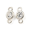 925 Sterling Silver Connector Charms, with Cubic Zirconia, Flat Round, Silver, 7x3.6x1.5mm, Hole: 1mm