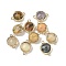 Brass Pave Natural Yellow Opal Faceted Flat Round Connector Charms, Rack Plating, Long-Lasting Plated, Golden, 12x17.5x5.5mm, Hole: 1.4mm