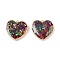 304 Stainless Steel Pendants, Heart with Epoxy Resin and Glass, PVD Vacuum Plating, Real 18K Gold Plated, Colorful, 19x20x4~4.5mm, Hole: 1.5mm