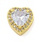 Rack Plating Brass Micro Pave Cubic Zirconia Beads, Cadmium Free & Lead Free, Long-Lasting Plated, Heart, Real 18K Gold Plated, 12x11.5x7.5mm, Hole: 2x2.5mm