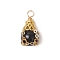 Natural Black Stone Pendants, Teardrop Charms with Iron Findings, Golden, 21.5x13mm, Hole: 2mm