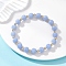 Natural Dyed Blue Lace Agate Beads & Brass Round Beads Stretch Bracelets for Women, Beads: 8mm, Inner Diameter: 2 inch(5.15cm)