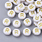 Plating Acrylic Beads, Golden Metal Enlaced, Horizontal Hole, Flat Round with Alphabet, White, Letter.R, 7x3.5mm, Hole: 1.2mm, about 3600pcs/500g