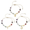 3Pcs Chakra 304 Stainless Steel Charm Bracelets, Adjustable Natural & Synthetic Mixed Gemstone Round Beads Braided Bead Bracelets for Women, Inner Diameter: 1-1/4~3 inch(3.2~7.7cm)