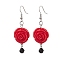 Resin Dangle Earrings, with Brass Findings, Halloween Rose, Platinum, Red, 54x18mm, 4pair/set