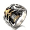Two Tone Skull Head Men's Stainless Steel Finger Ring, Antique Silver & Antique Golden, US Size 11(20.6mm)