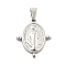 Brass Religion Virgin Miraculous Medal Chandelier Component Links, Platinum, Rack Plating, Lead Free & Cadmium Free, Long-Lasting Plated, Oval, 30x24.5x5mm, Hole: 7.5x3.5mm