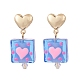 Прямоугольные серьги ручной работы лэмпворк с подвесками в форме сердца EJEW-JE05150-4