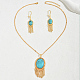 Комплекты серег и ожерелий в стиле бохо с бахромой из искусственной бирюзы в овальном стиле LA0641-6
