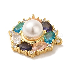 Покрытие стойки латунь микро паве красочный кубический цирконий с пластиковыми подвесками из жемчужных бусин&nbsp;KK-P267-19G