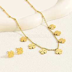 Модные комплекты из серег-гвоздиков и ожерелий с подвесками в виде клевера из нержавеющей стали для женщин BT0030