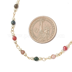 Ограненные круглые бусины из натурального индийского агата и цепочки с крошечными крестиками ручной работы из нержавеющей стали 304&nbsp;NJEW-JN05842-03