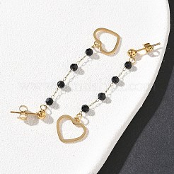 Серьги-гвоздики со стеклянными кисточками из нержавеющей стали 304&nbsp;EJEW-G453-05G-02