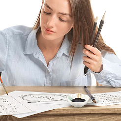 2 шт. 2-цветная керамическая чернильница в форме цветка с ручкой&nbsp;DIY-PH0021-39B