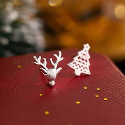 Рождественские серьги-гвоздики из латуни с оленями и елкой FS-WG921AB-01