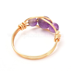 Плетеные кольца из бисера из медной проволоки из смешанных натуральных драгоценных камней для женщин RJEW-JR00387