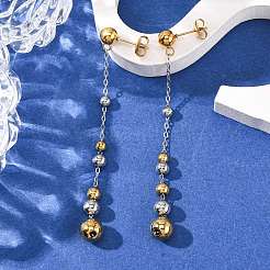 Двухцветные круглые серьги-гвоздики с кисточками из нержавеющей стали 304&nbsp;LS-EJEW-A136-05A-GP