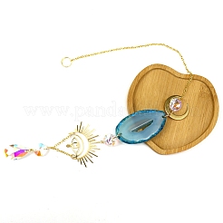 Кусочки натурального агата и металлические подвесные украшения в виде луны от сглаза&nbsp;PW-WG66301-07