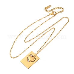 Ожерелья из нержавеющей стали 304 с подвеской в виде прямоугольника с сердцем для женщин&nbsp;NJEW-Z065-03G