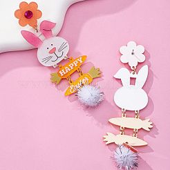 Серьги-гвоздики с подвесками из акрила и шариков из шерсти&nbsp;FS-WG24B0B-01