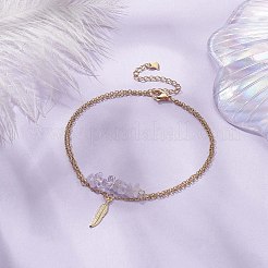 Двухслойный многожильный браслет с бусинами и подвесками из натуральных аметистов AJEW-AN00511-04