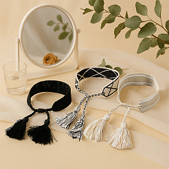 3шт 3-х цветные плетеные браслеты из хлопкового шнура ручной работы для женщин&nbsp;BJEW-GO0002-01