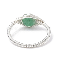 Кольца из натурального зеленого авантюрина с конским глазом&nbsp;RJEW-JR00842-02