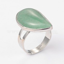 Регулируемые кольца из натурального зеленого авантюрина и платины из латуни&nbsp;RJEW-N024-02F