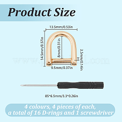 16 шт. 4-цветные D-образные застежки из цинкового сплава с винтовой скобой PURS-DR0001-01