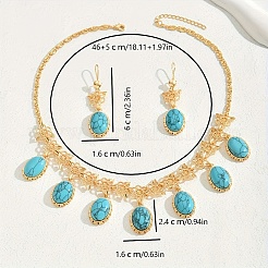 Комплект из колье и серег с овальной подвеской из синтетической бирюзы и сплава в стиле Ближнего Востока для свадьбы AL5666