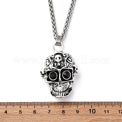Ожерелья с подвеской из цинкового сплава и стразов с черепом NJEW-Z062-02AS
