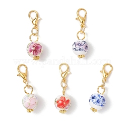 10 шт. круглый фарфоровый керамический кулон ручной работы с цветочным принтом&nbsp;HJEW-JM03828