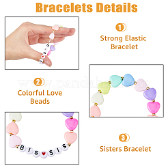 4шт 4 стиля слово большая маленькая сестра акриловые сердечки бисерные браслеты набор BJEW-FI0001-54