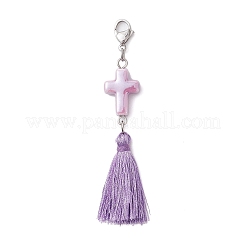 4 шт. полиэстеровая кисточка и фарфоровый крестик ручной работы&nbsp;HJEW-TA00427