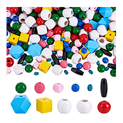 380шт 11 стиля бусины из натурального дерева WOOD-PH0003-35