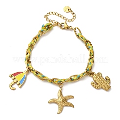 Браслеты с подвесками из эмалевой цепи из нержавеющей стали 304&nbsp;BJEW-L708-07G