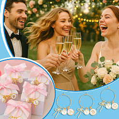 26 шт. 26 стиля буква a~z с бантом из сплава эмали и АБС-стекла с перламутровыми подвесками для бокалов для вина&nbsp;HJEW-PH02217