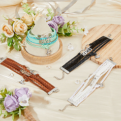 4шт. Набор из двухцветных браслетов из искусственной кожи с несколькими рядами BJEW-FI0001-18