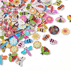 300 шт. 6-х стилевые окрашенные пуговицы из тополя FIND-MP0001-08