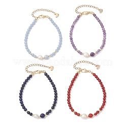 Браслеты из натуральных смешанных драгоценных камней и культивированного пресноводного жемчуга для женщин&nbsp;BJEW-JB13201