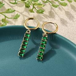 Овальные серьги-кольца с кисточками из нержавеющей стали 304 с зеленым кубическим цирконием EJEW-Z094-02G