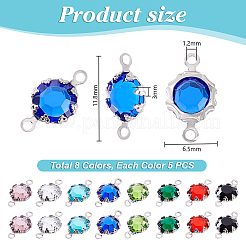 40 шт. 8-х цветные подвески-коннекторы из нержавеющей стали с паве из стекла в виде граненого цветка&nbsp;STAS-PH0006-91