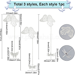 3 шт. 3 стиля бабочка и бабочка и стрекоза филигранная латунная закладка с цепочками AJEW-SC0002-93P