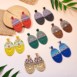 7 пара деревянных сережек-гвоздиков 7 стилей&nbsp;EJEW-TA0001-51