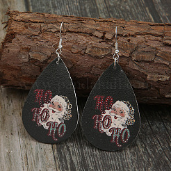 Серьги-подвески из искусственной кожи в форме капли с рисунком Санта-Клауса FS-WGC69B2-01