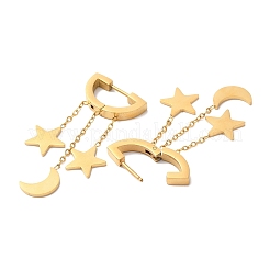 Серьги-кольца из нержавеющей стали 304 с ионным покрытием (IP) в форме звезды и луны EJEW-E286-11G