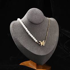 Ожерелья с подвеской в виде бабочки из нержавеющей стали 304 и пластика с жемчугом NJEW-U023-01G